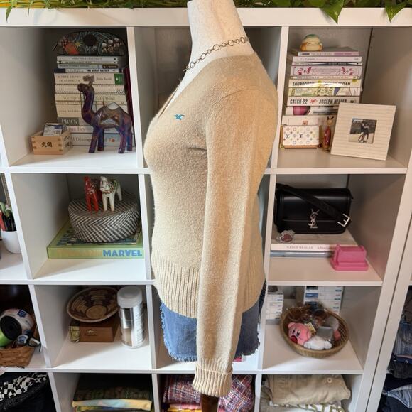 Hollister Co. Y2K 2000s Rare Vintage V-neck Logo Preppy Sweater - Tan Wms Medium - Picture 3 of 9